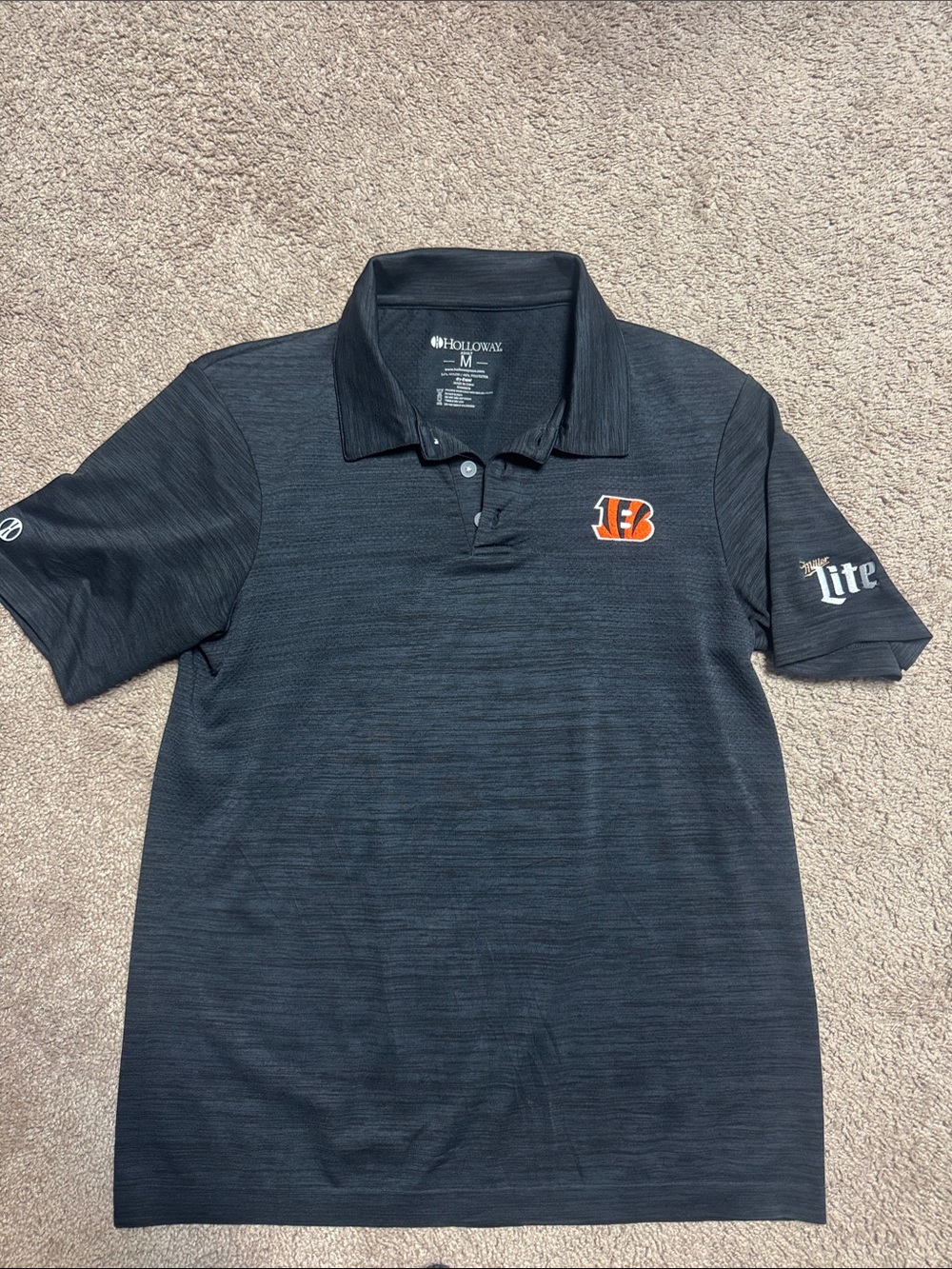 Miller Lite Holloway Black Polo with Orange Cincinnati Bengals Logo